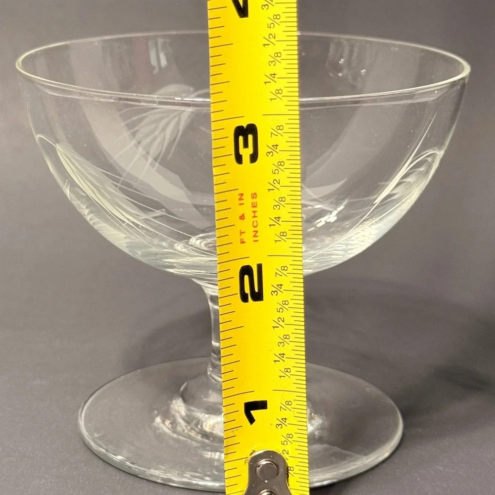 Vintage Etched Wheat Glass Champagne Coupe Sherbet Glasses Set of 9 Clear MCM